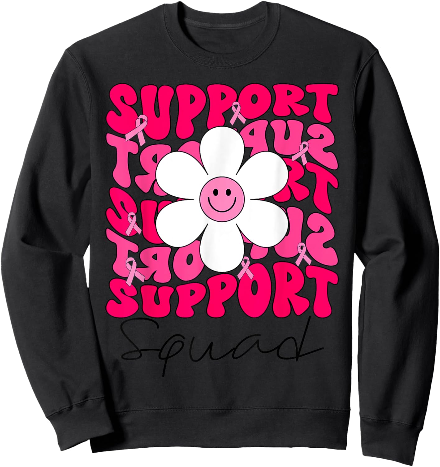 Support Squad Breast Cancer Awareness Pink Ribbon Groovy Sweatshirt - Sweatshirt | Black