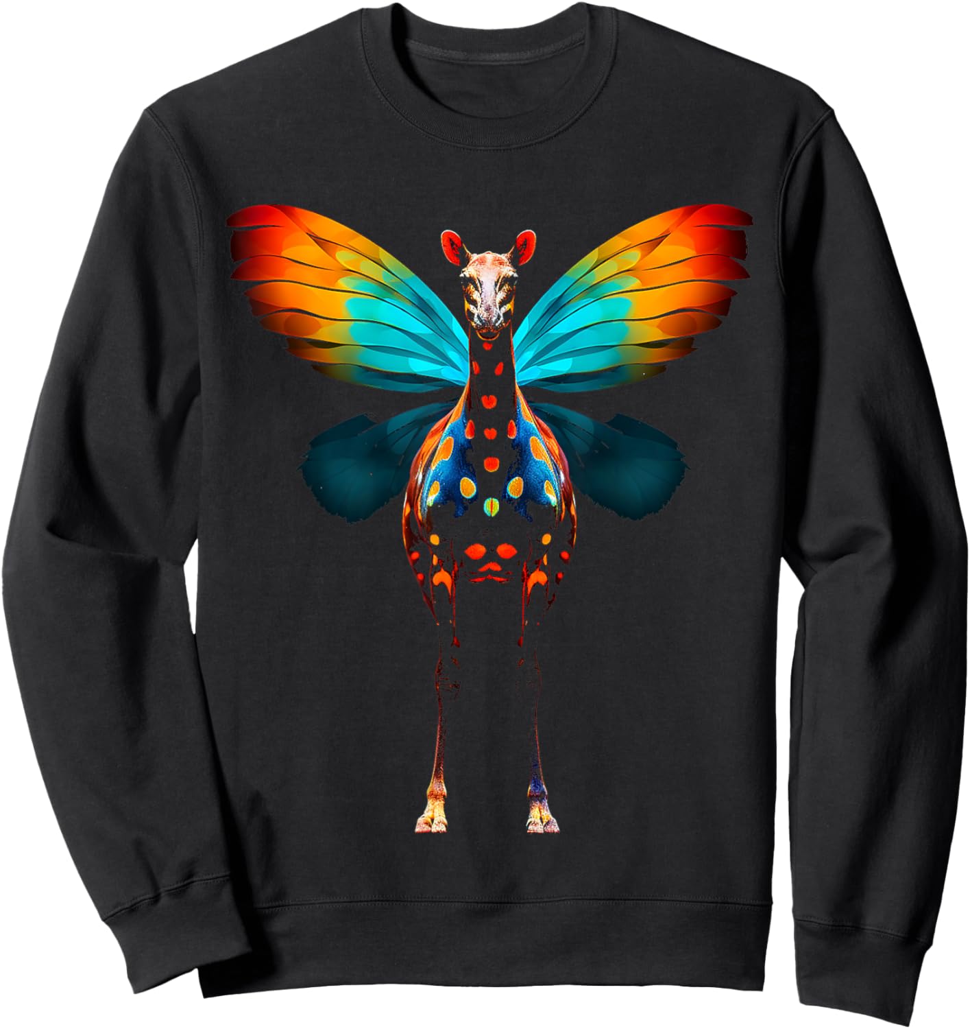 Giraffe Colorful Animal Butterfly Graphic Art Giraffe Sweatshirt - Sweatshirt | Black