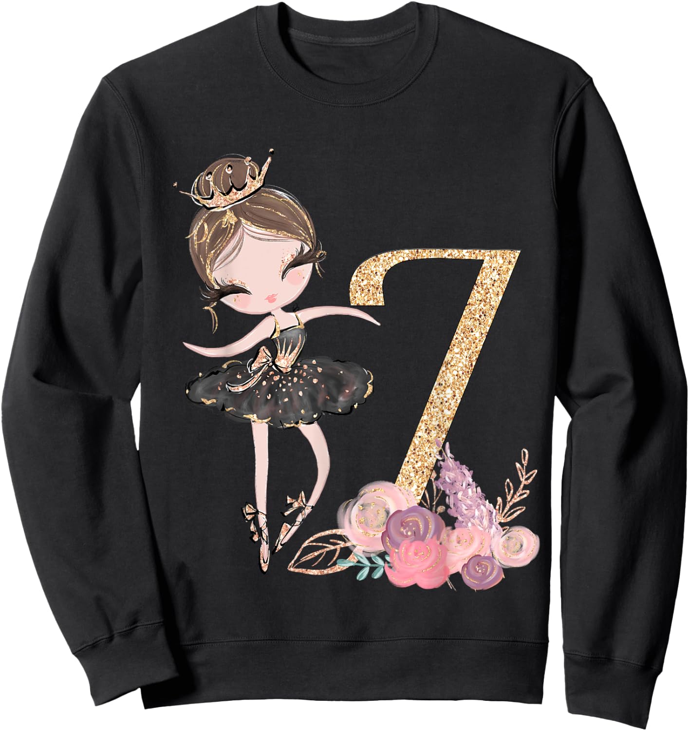 7th Birthday Ballerina Dance School Ballet Tutu Girls Seven Sweatshirt - Sweatshirt | Black