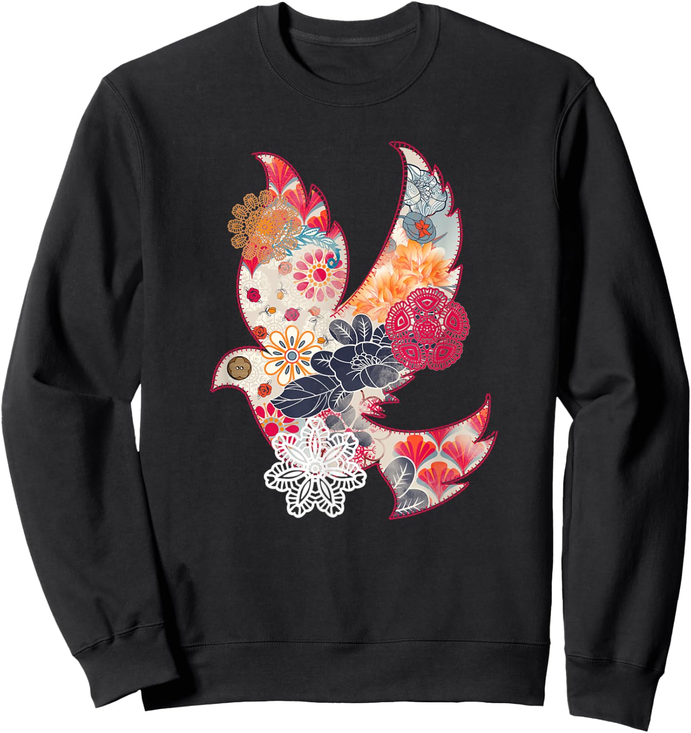 Beautiful Dove Bird Flying Floral Flower Pattern Artwork Sweatshirt - Sweatshirt | Black