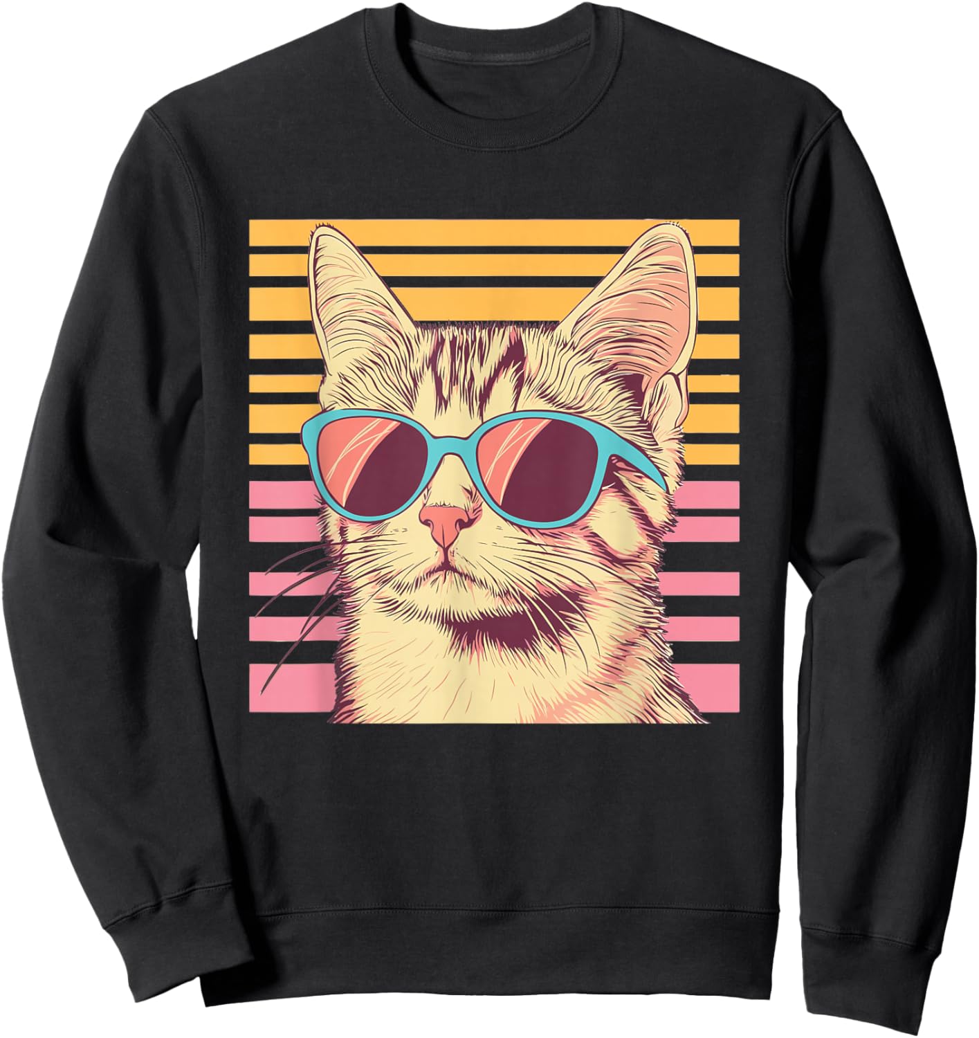 Retro Cat With Sunglasses I Kids Cat Sweatshirt - Sweatshirt | Black