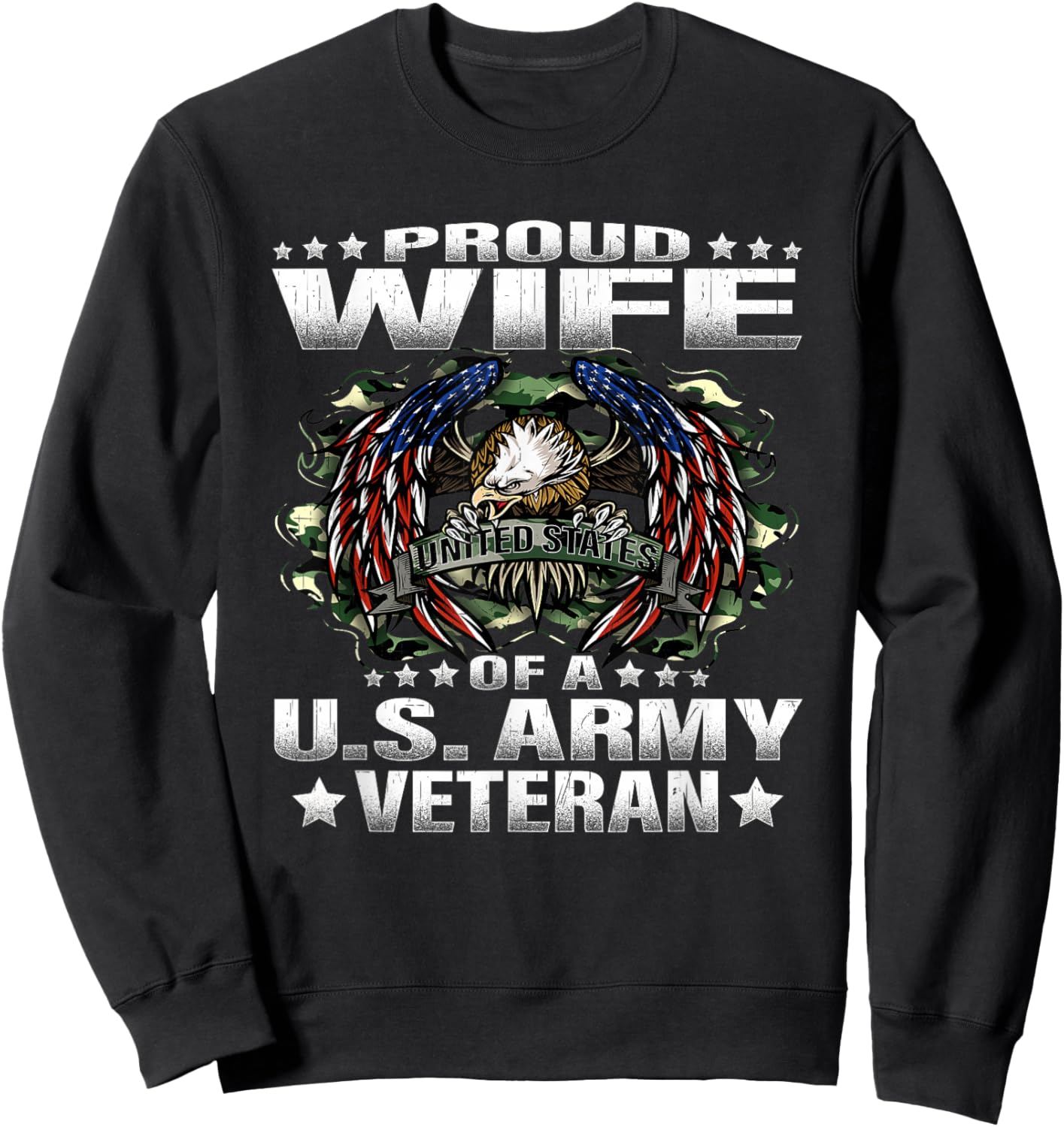 Proud Wife of A US Army Veteran Military Vet's Spouse Sweatshirt - Sweatshirt | Black