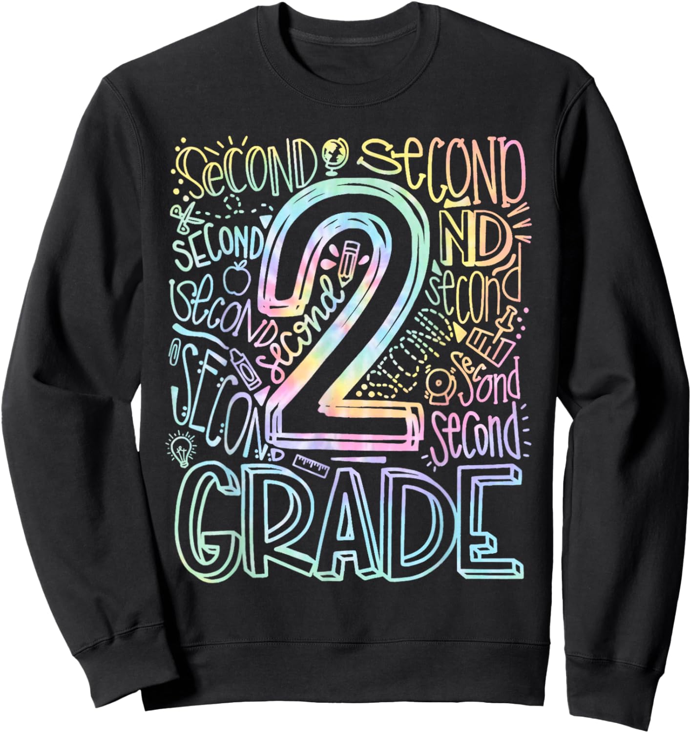 Tie Dye 2nd Grade Typography Team Second Grade Teacher Gift Sweatshirt - Sweatshirt | Black