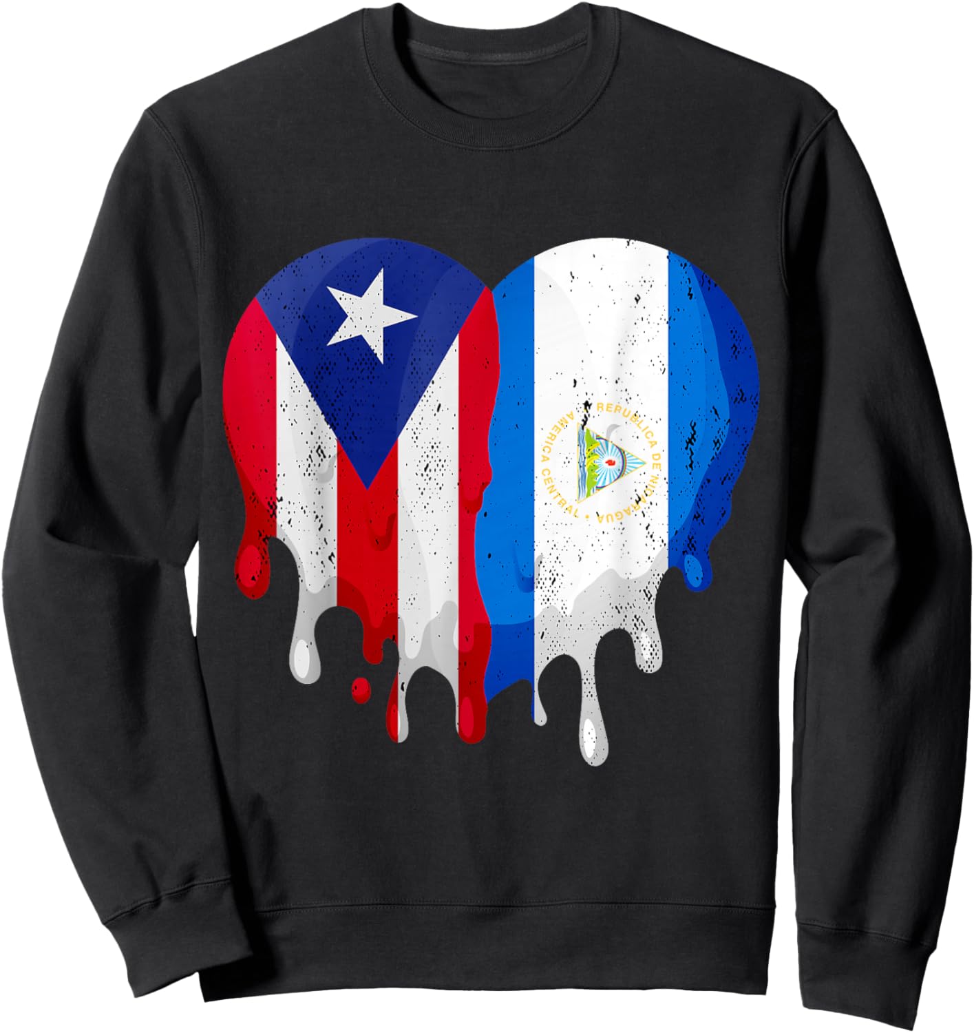 Puerto Rico Nicaragua Flag Heart Grown Patriot Country Sweatshirt - Sweatshirt | Black