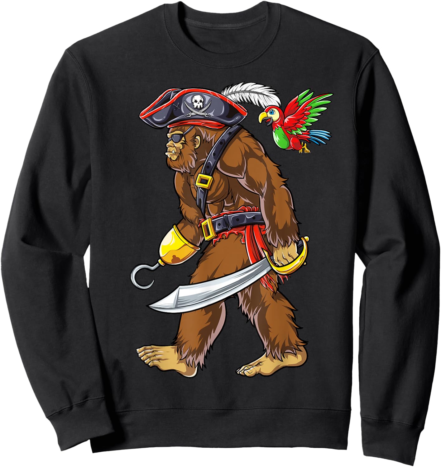 Bigfoot Pirate Jolly Roger Costume Men Kids Boys Sasquatch Sweatshirt - Sweatshirt | Black