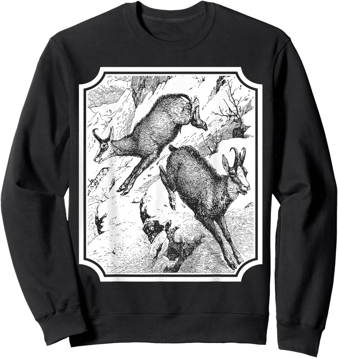 Gemse Gams Wild Gämse Alpen Tier Vintage Retro süß Abbildung Sweatshirt - Sweatshirt | Black