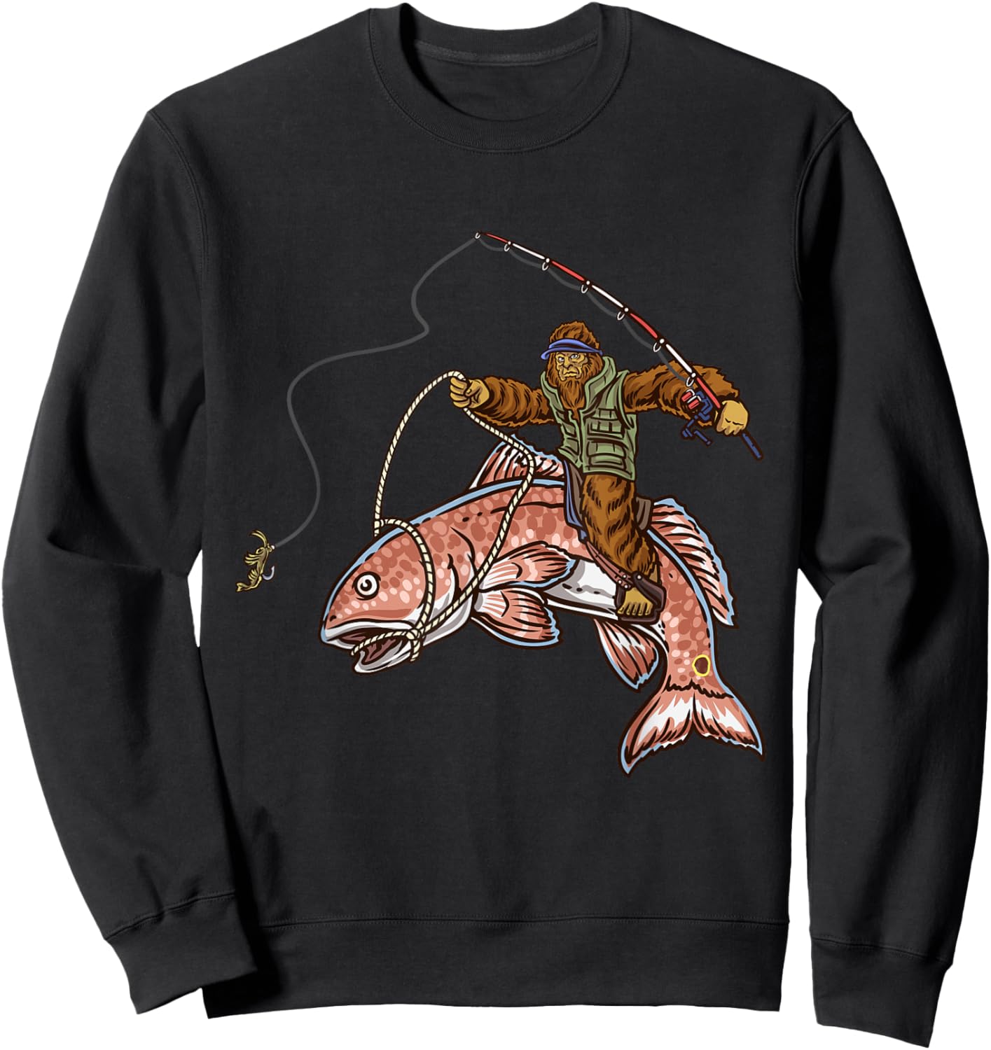 Redfish Fishing Hunting Bigfoot Fishermen Sweatshirt - Sweatshirt | Black