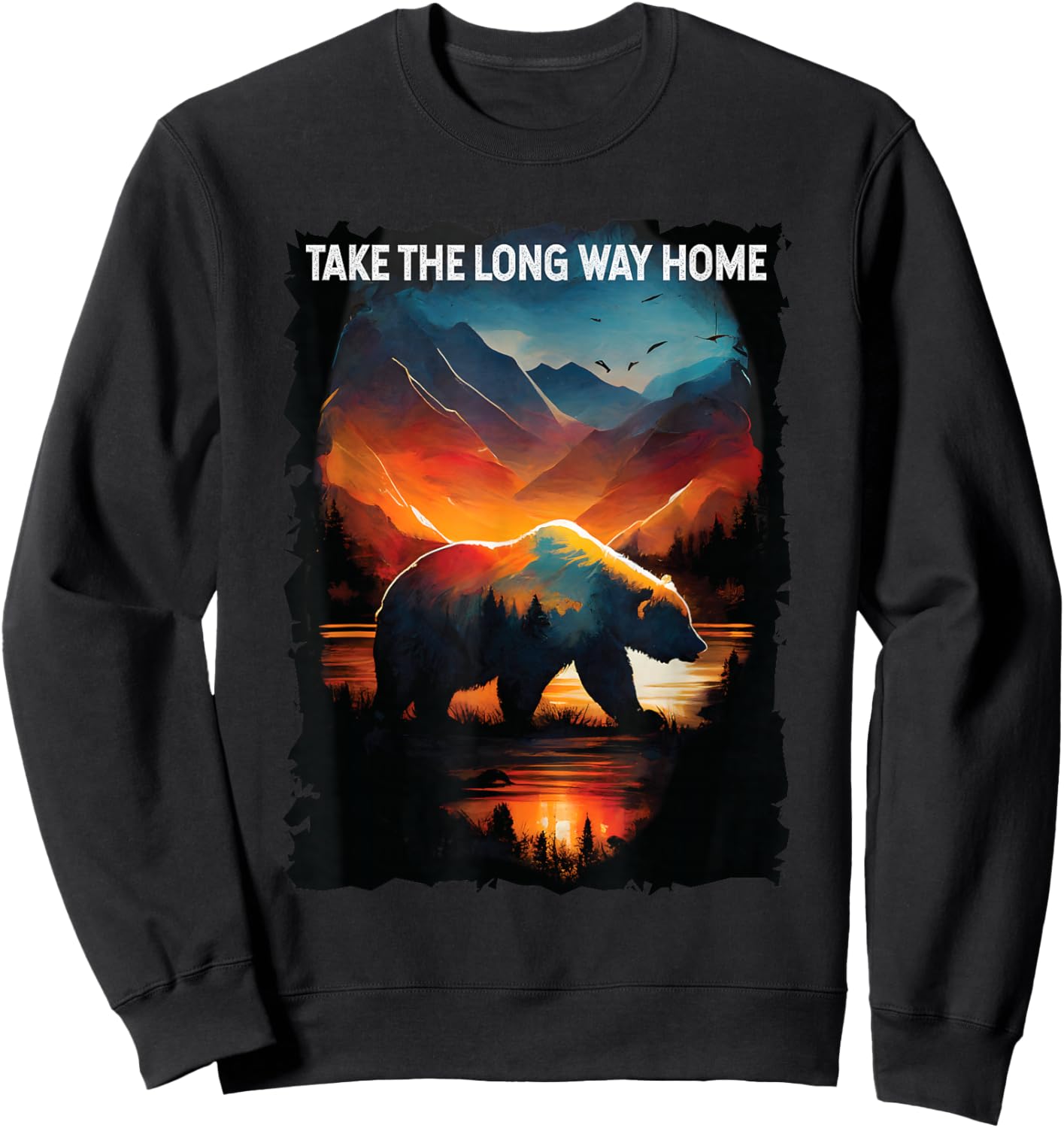 Take The Long Way Home bear hiking camping mountains Sweatshirt - Sweatshirt | Black