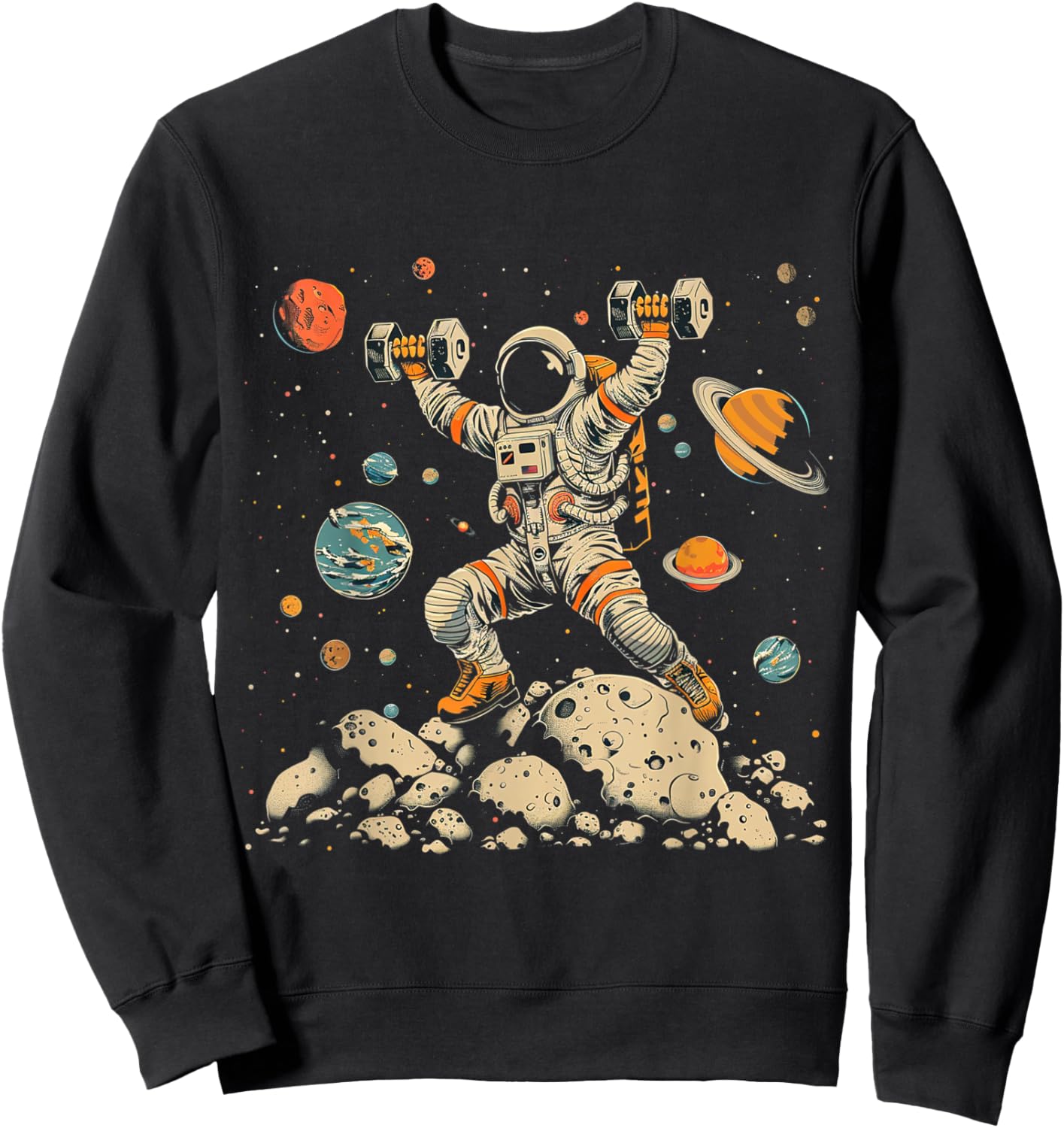 Funny Astronaut Space Weightlifting Fitness Gym Workout Men Sweatshirt - Sweatshirt | Black
