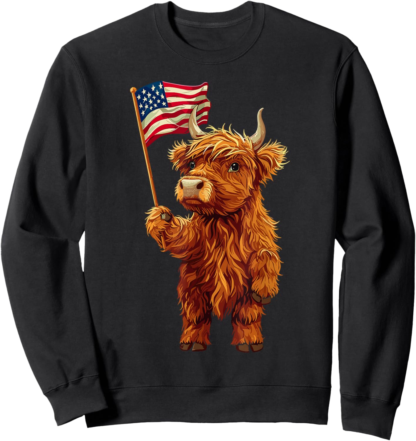 Highland Cow Patriotic Farmer 4th Of July USA American Flag Men Sweatshirt - Sweatshirt | Black