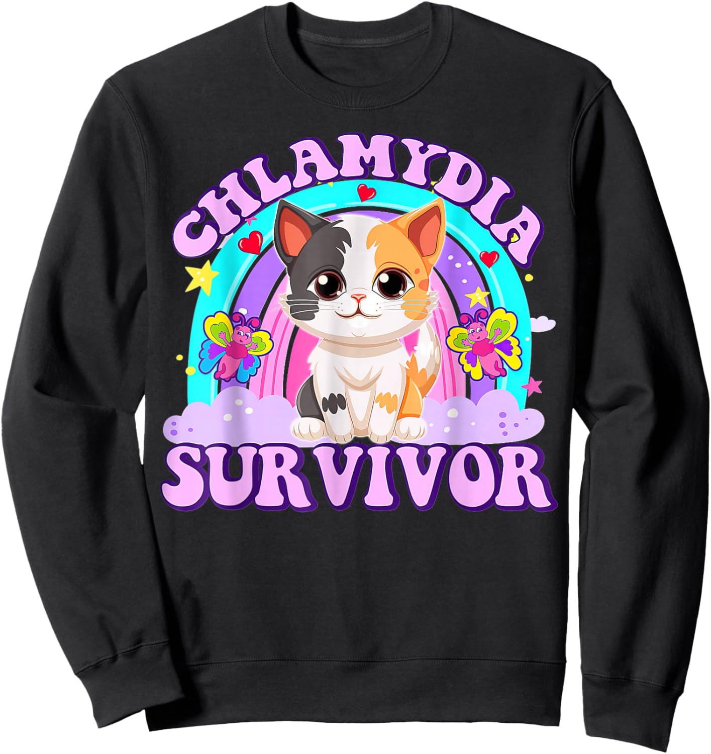 Chlamydia Survivor Cat Rainbow Sweatshirt - Sweatshirt | Black