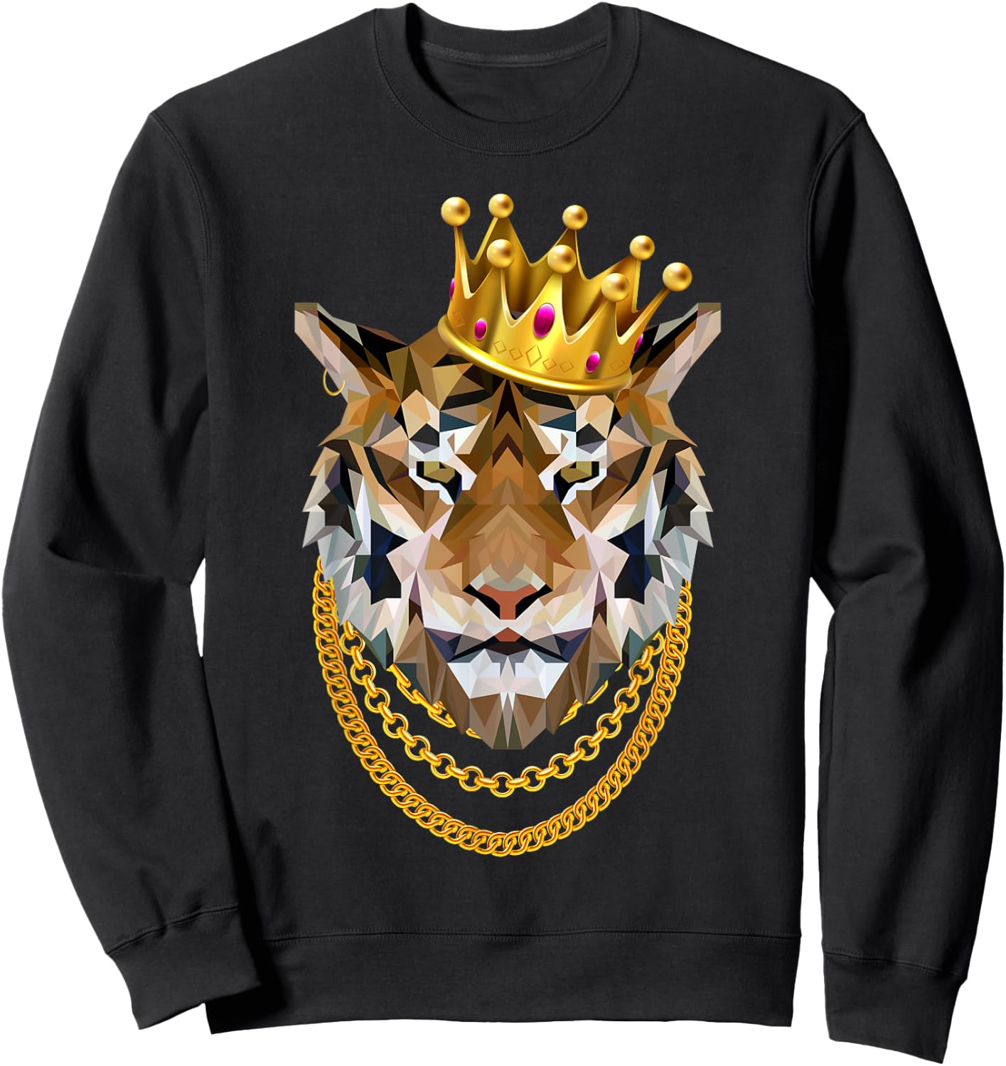 Siberian Tiger Gangster Crown King Chain Sweatshirt - Sweatshirt | Black