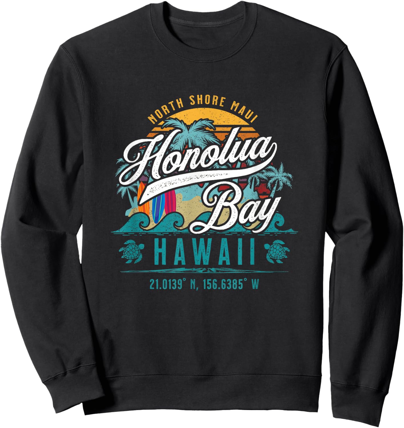 Honolua Bay North Shore Maui Hawaii Retro Sun Surf Snorkel Sweatshirt - Sweatshirt | Black