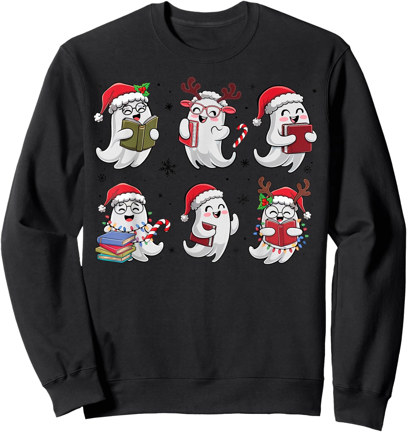 Funny Ghost Book Reading Christmas Books Lover Teacher Kids Sweatshirt - Sweatshirt | Black