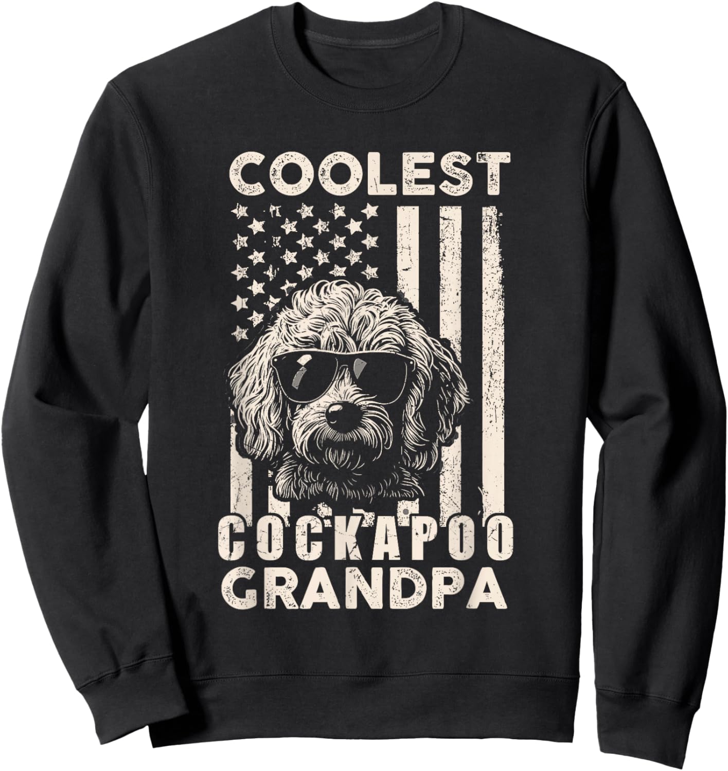 Coolest Cockapoo Grandpa Vintage American Flag Funny Dog Dad Men Women Kids Sweatshirt - Sweatshirt | Black