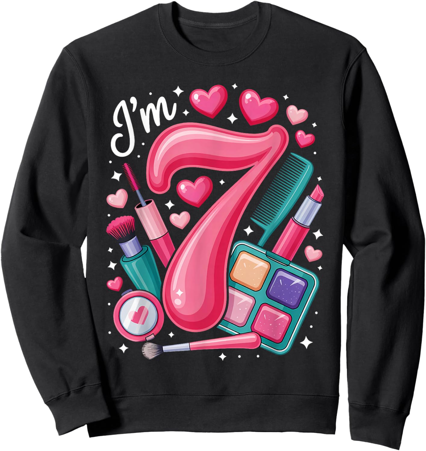 Spa Birthday Party I'm 7 Girls Makeup 7th Bday Kids Toddlers Sweatshirt - Sweatshirt | Black