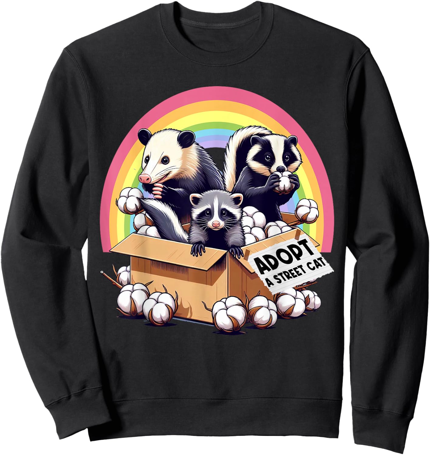 Adopt A Street Cat Funny Opossum Raccoon Skunk Vintage Sweatshirt - Sweatshirt | Black