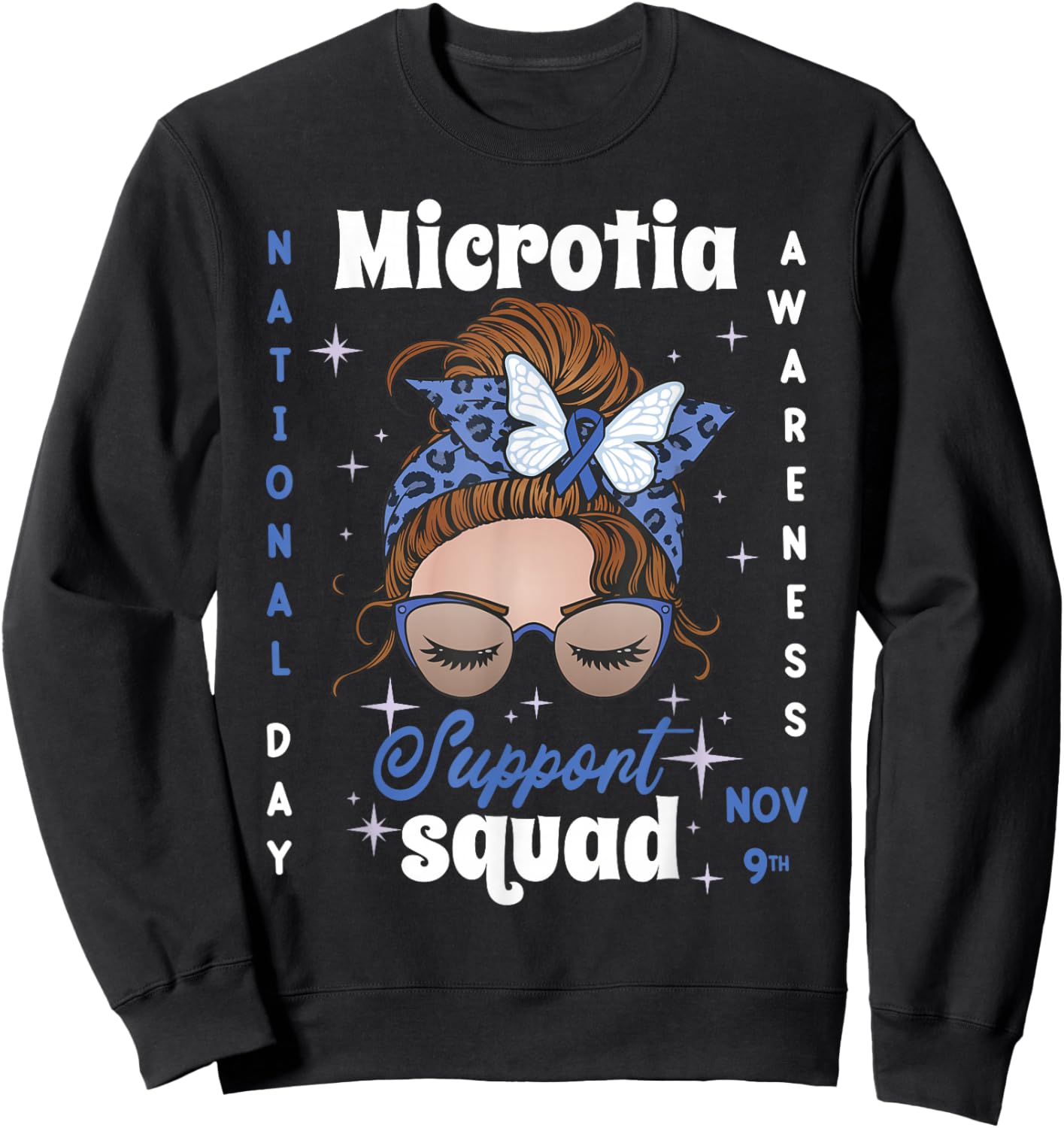 Microtia Awareness Day 2023 Blue Ribbon Family Support Fight Sweatshirt - Sweatshirt | Black