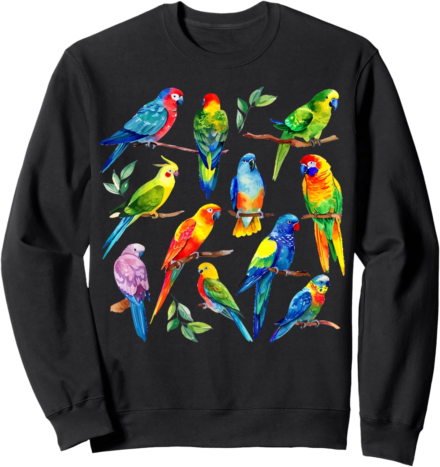 Colorful Parrot Watercolor Sweatshirt - Sweatshirt | Black