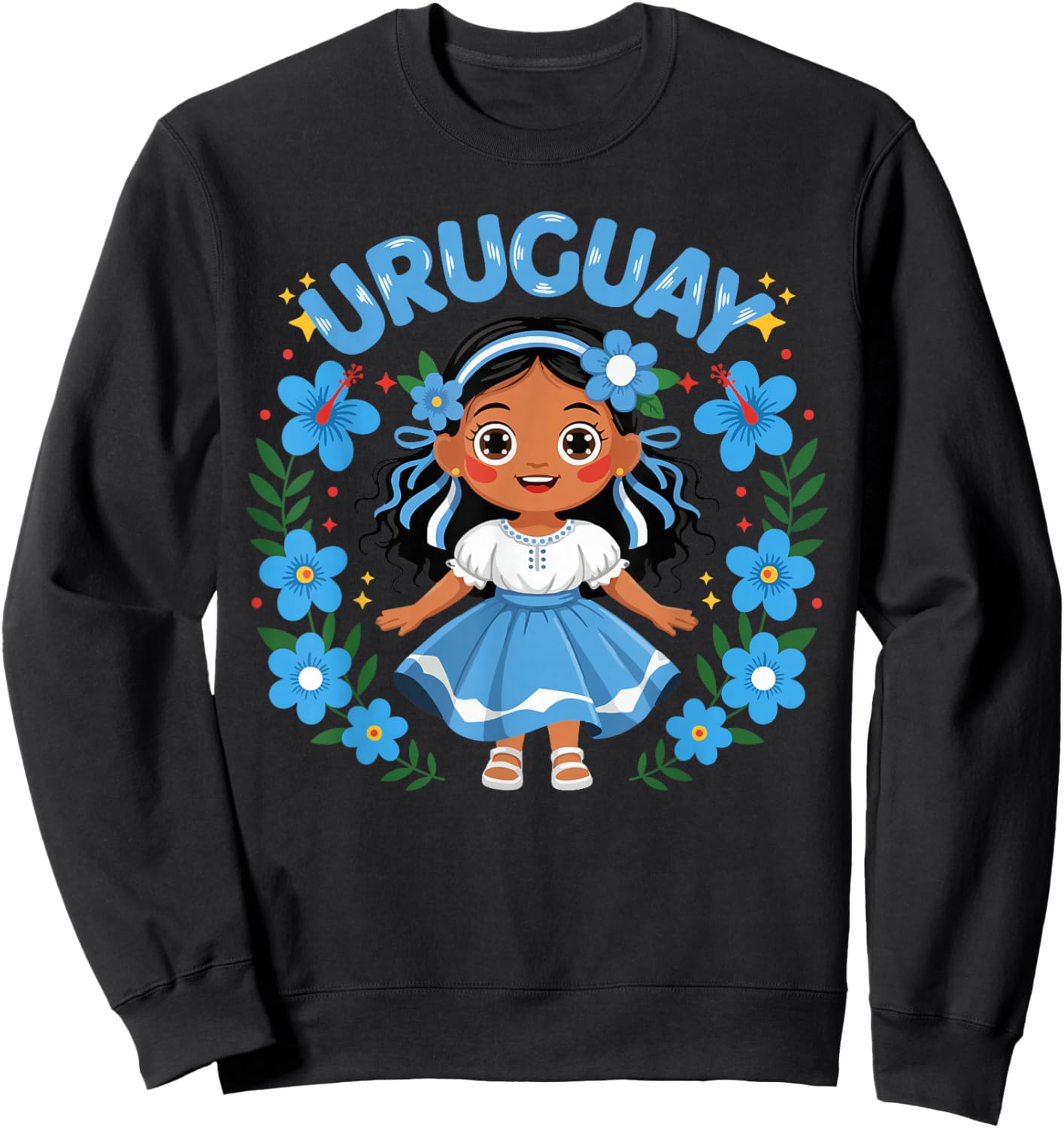 Uruguay Uruguayan Girl Traditional Dress Flowers Sweatshirt - Sweatshirt | Black