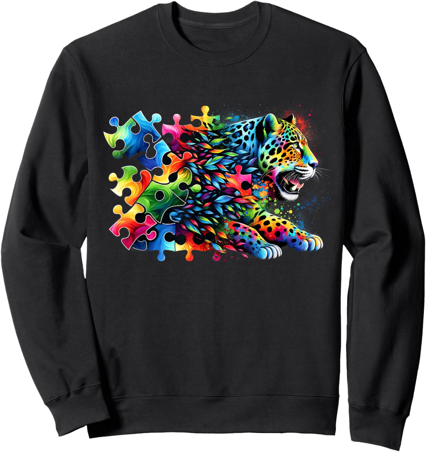 Jaguar Autism Awareness Month Autistic Colorful Sweatshirt - Sweatshirt | Black