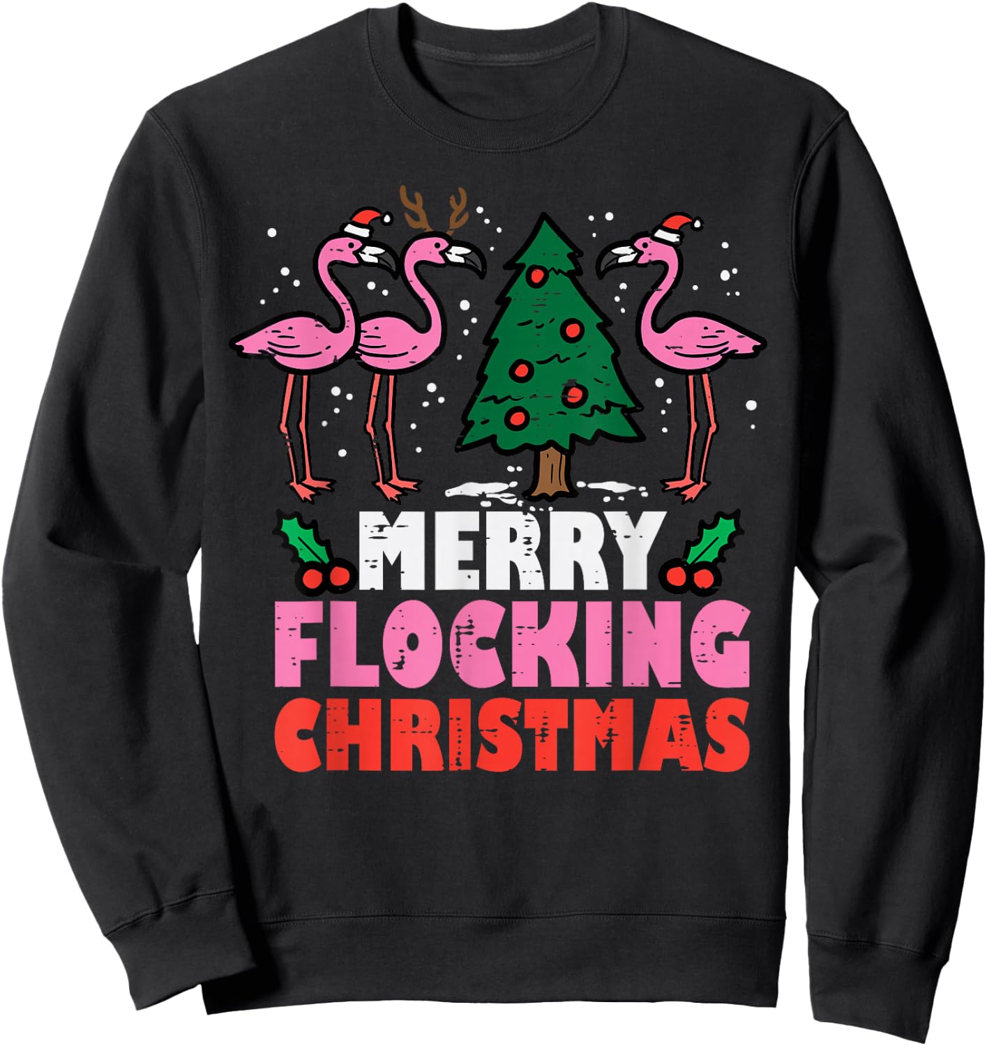 Flamingo Merry Flocking Christmas Funny Xmas Men Women Kids Sweatshirt - Sweatshirt | Black