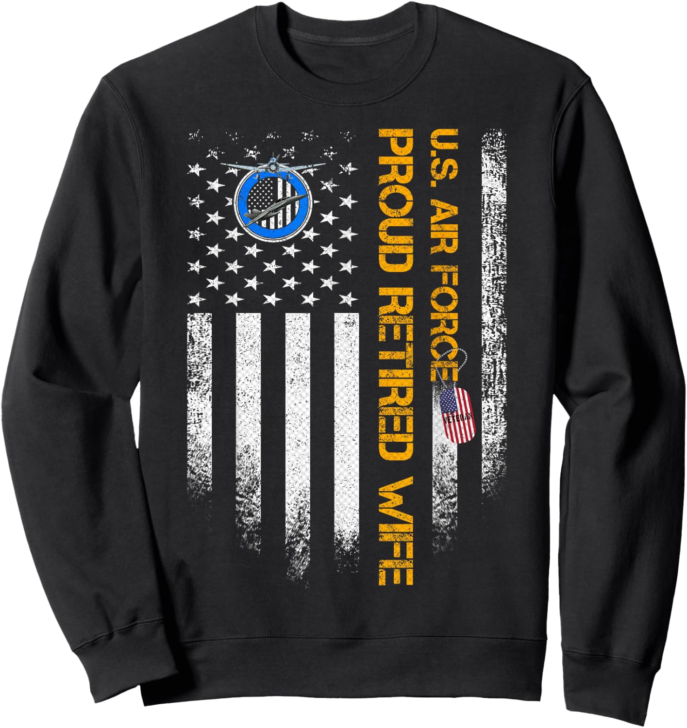 Vintage USA American Flag US Air Force Proud Retired Wife Men Sweatshirt - Sweatshirt | Black
