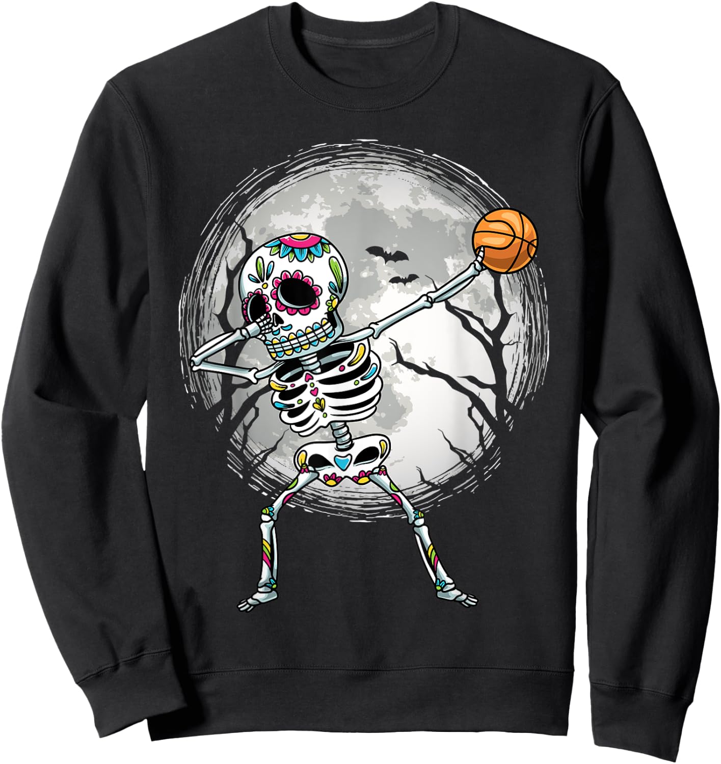 Dabbing Sugar Skull Skeleton Basketball Dia De Los Muertos Sweatshirt - Sweatshirt | Black