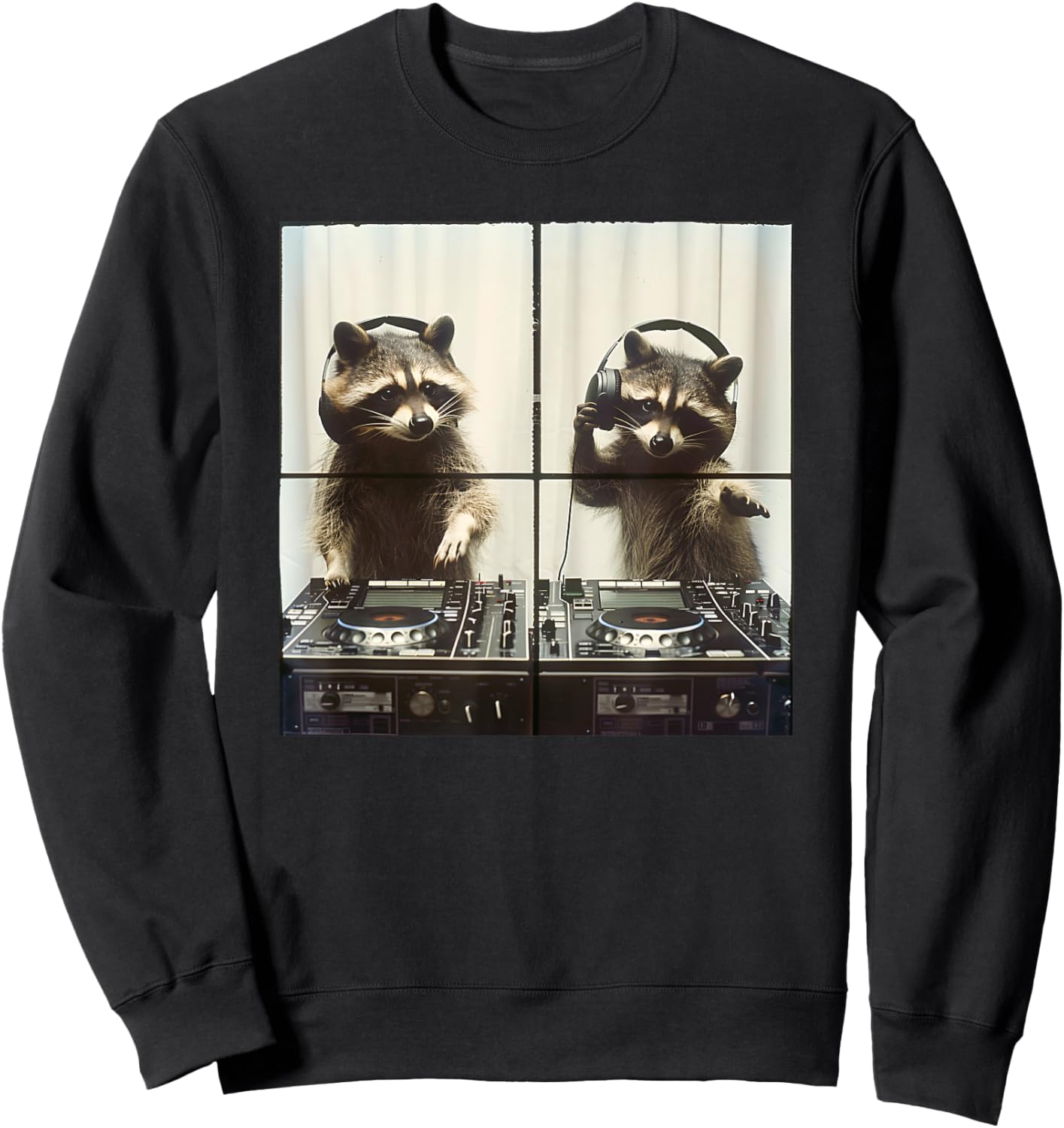 DJ Raccoon Vinyl Turntables 90s EDM Music Raccoon DJ Sweatshirt - Sweatshirt | Black