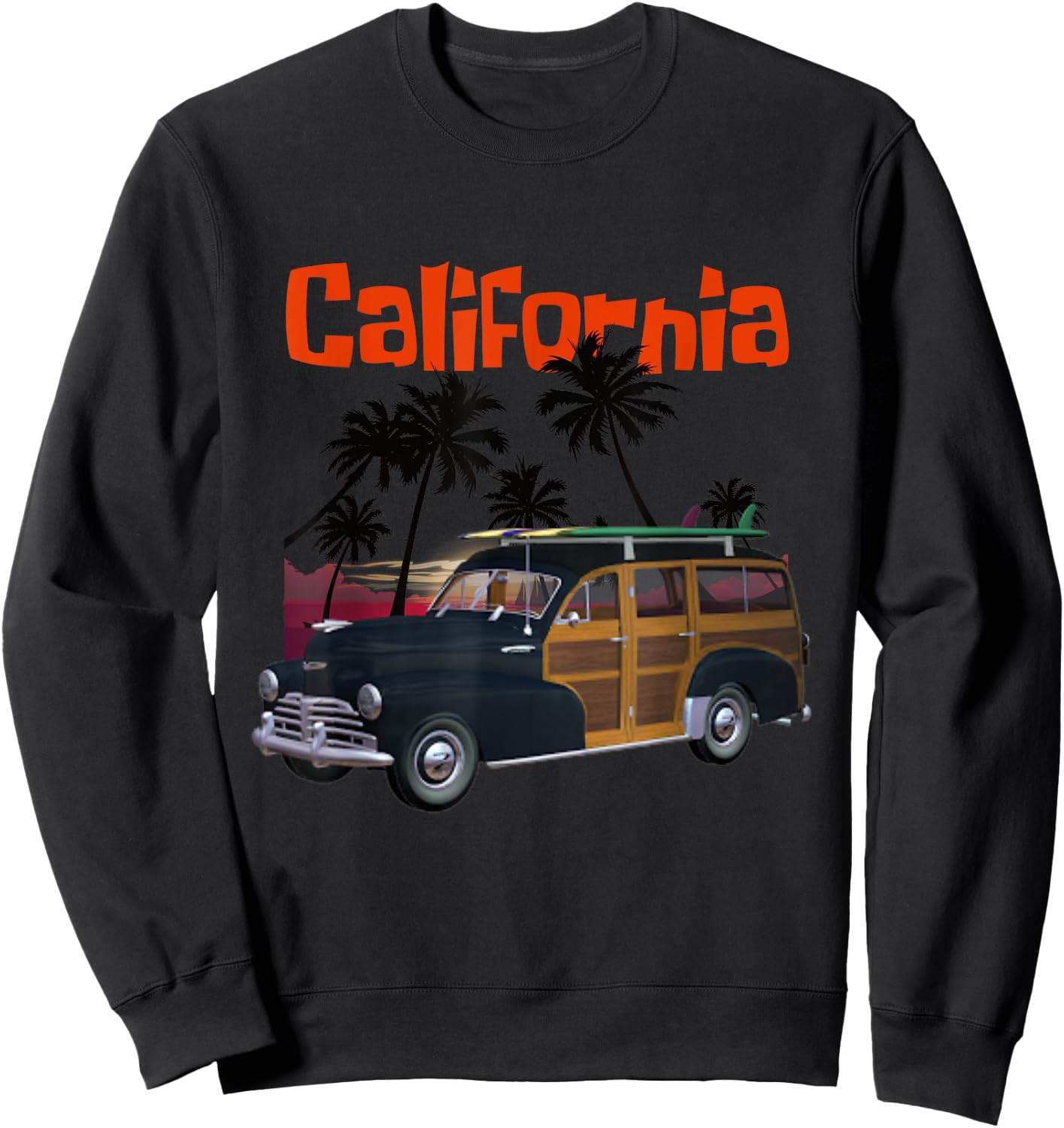 A cool classic woody style California surf wagon Sweatshirt - Sweatshirt | Black