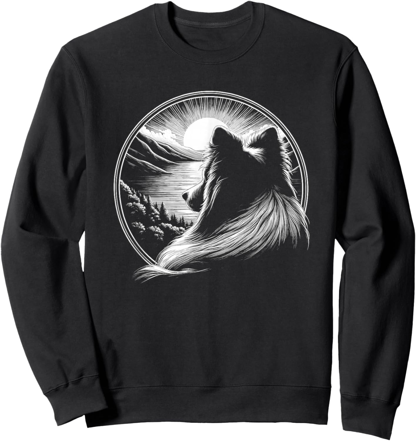 Shetland Sheepdog Dog Scene Sheltie Graphic Art Design Sweatshirt - Sweatshirt | Black