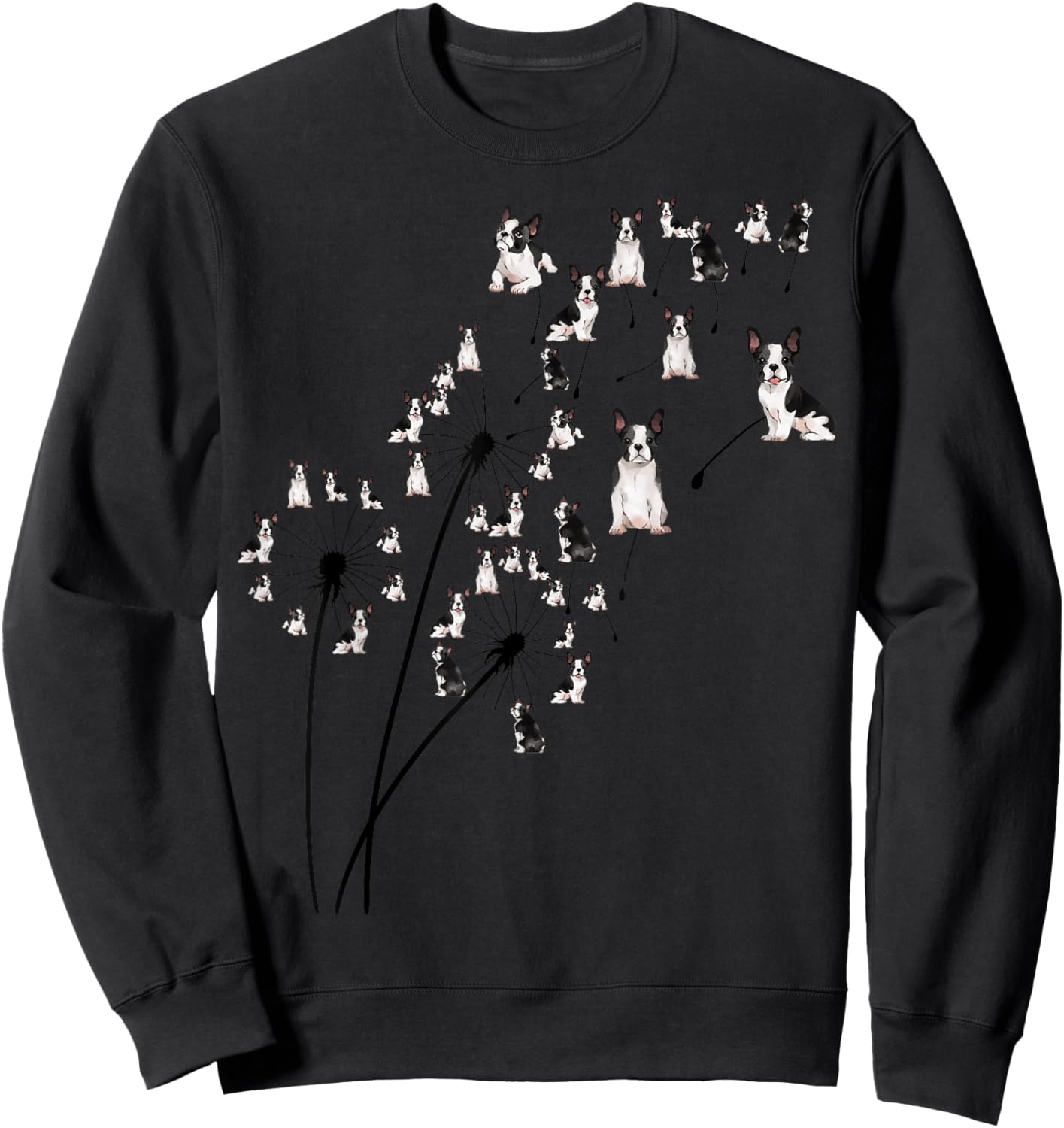 Dandelion Boston Terrier Flower, Floral Bostie Tree Sweatshirt - Sweatshirt | Black