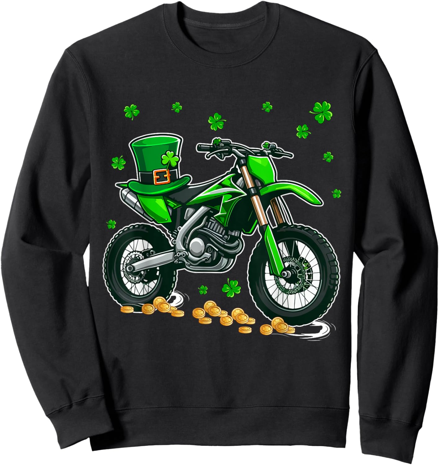 Patrick's Day Dirt Bike Shamrocks Lucky Patrick's Day Coin Sweatshirt - Sweatshirt | Black