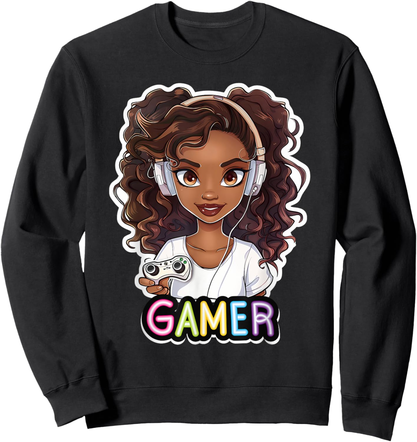 Black Girl Gamer Anime Melanin Sista Girl Afro Magic Sweatshirt - Sweatshirt | Black