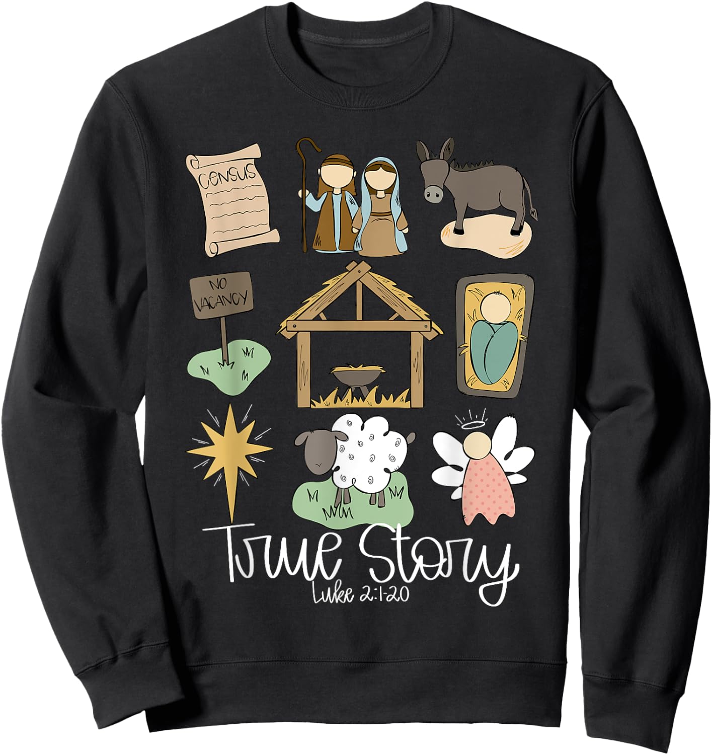 True Story Jesus Christian Merry Christmas Pajamas Holiday Sweatshirt - Sweatshirt | Black
