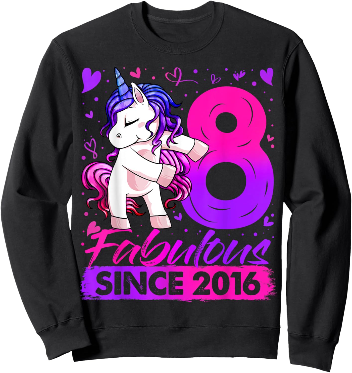 8 Years Old Flossing Unicorn Gifts 8th Birthday Girl Party Sweatshirt - Sweatshirt | Black