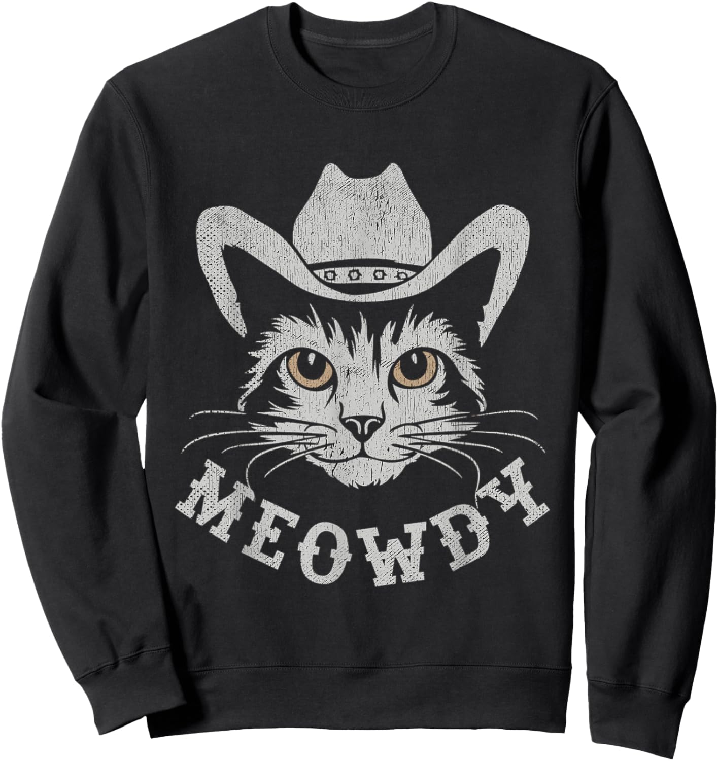 Retro Cowboy Hat Farmer Gifts For Cowgirls Cowboys Meowdy Cat Horse Rider Men Women Kids Sweatshirt - Sweatshirt | Black