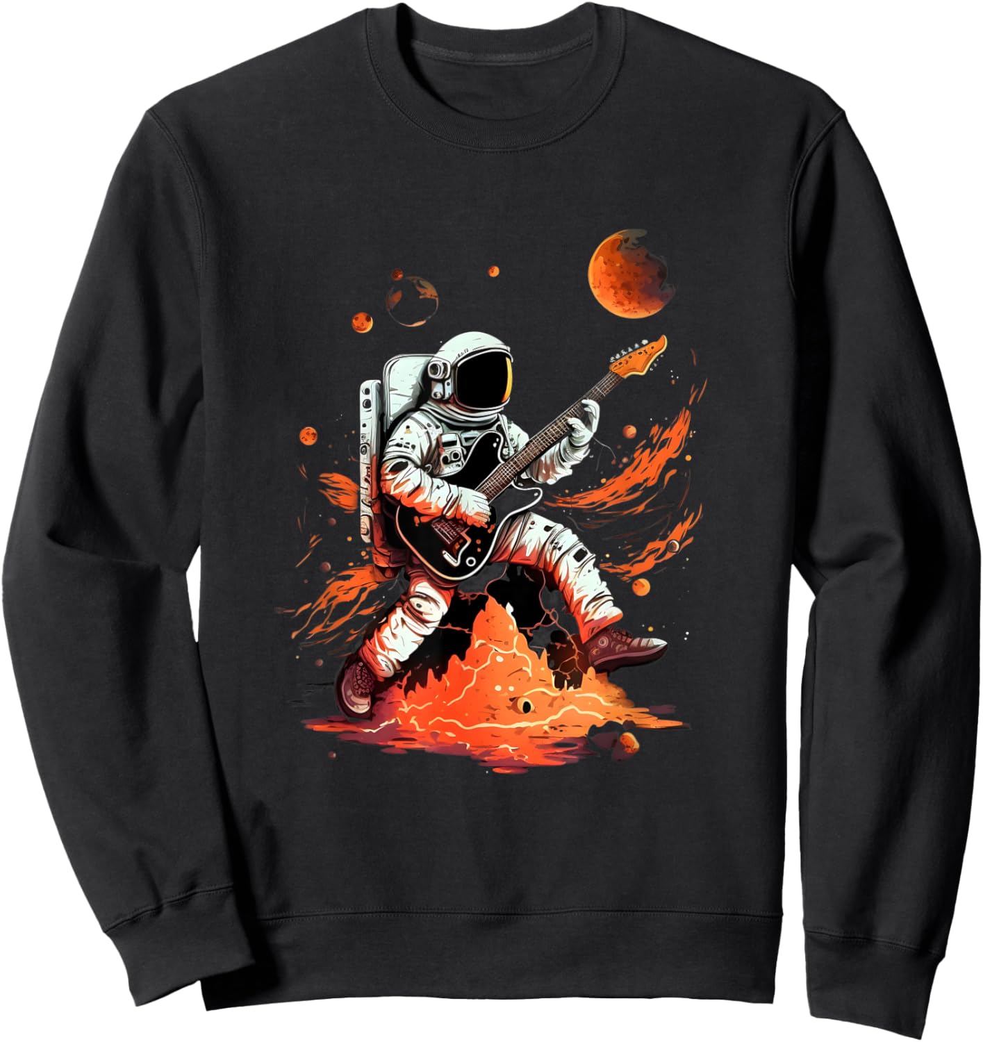 Astronaut Playing Electric Guitar in Space Sweatshirt - Sweatshirt | Black