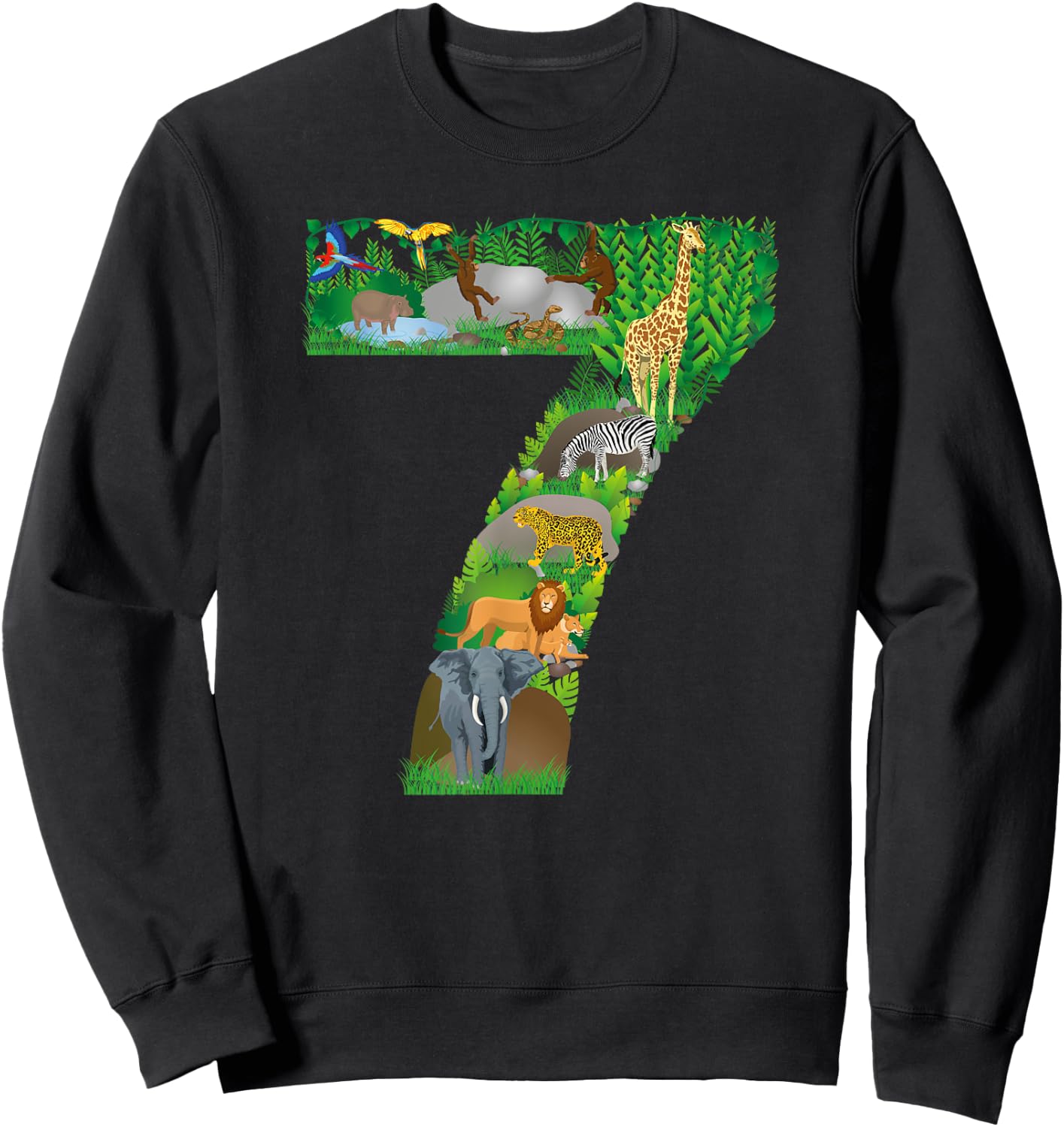 Safari Jungle Zoo Theme Animals Seventh Birthday number 7 Sweatshirt - Sweatshirt | Black