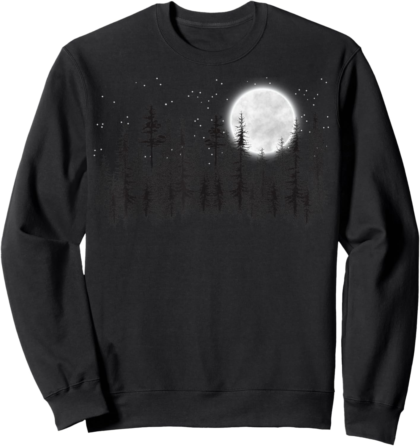 Mountain nature forest pine trees retro moon and stars Sweatshirt - Sweatshirt | Black