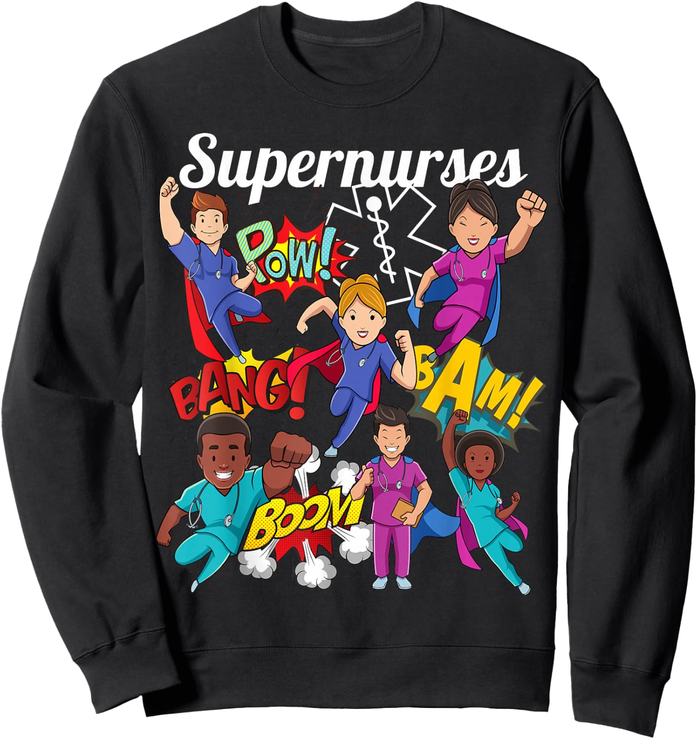Supernurses Super Hero Comic Superhero Style RN Nursing Gift Sweatshirt - Sweatshirt | Black