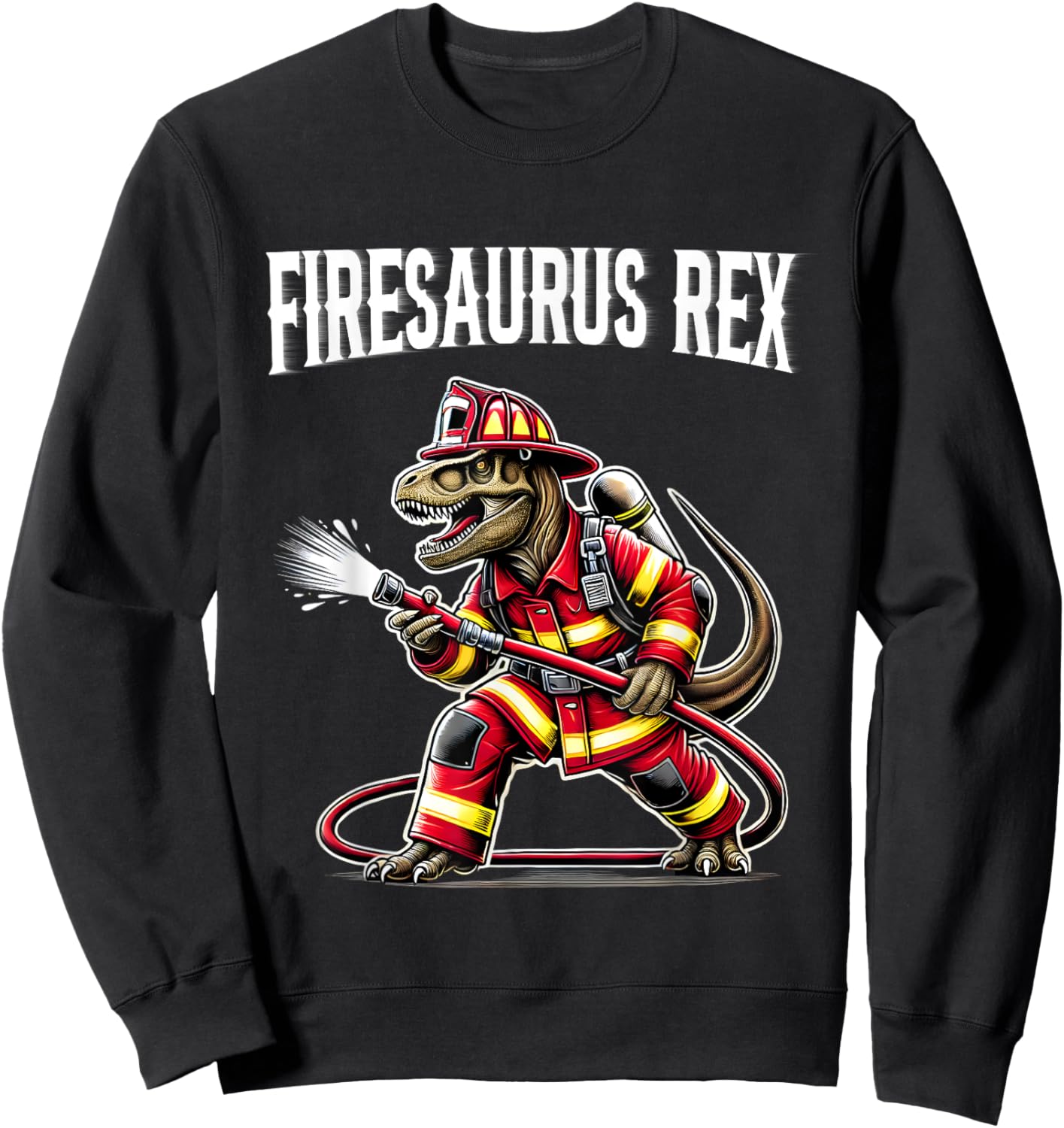 Firefighter T Rex Dinosaur Shirt Firesaurus Fireman Kids Boy Sweatshirt - Sweatshirt | Black