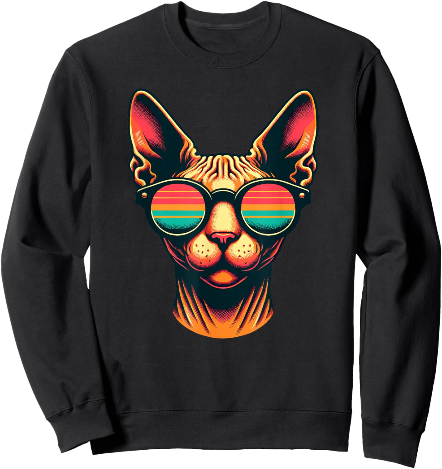 Retro Sunglasses Sphynx Canadian Hairless Cat Women Kids Sweatshirt - Sweatshirt | Black