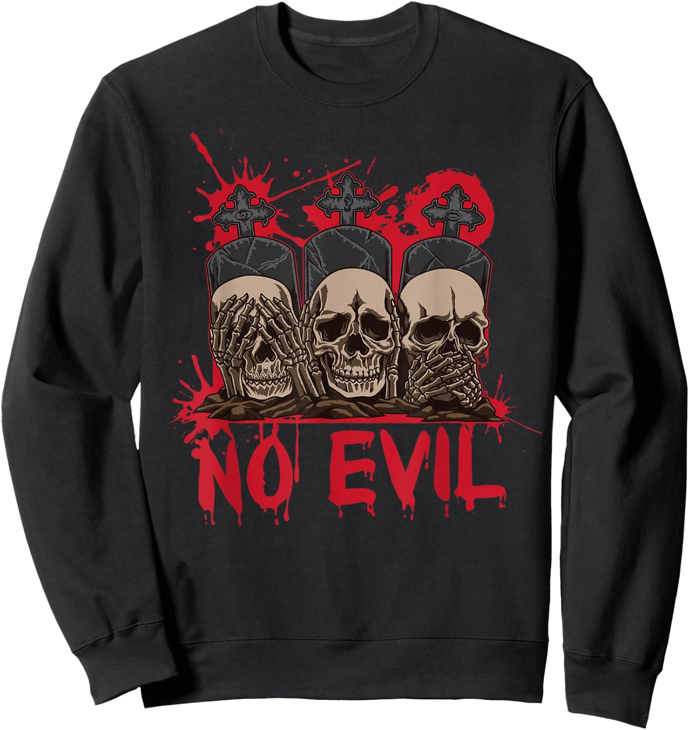 See Speak Hear No Evil Skulls Halloween Bloody Damage Sweatshirt - Sweatshirt | Black