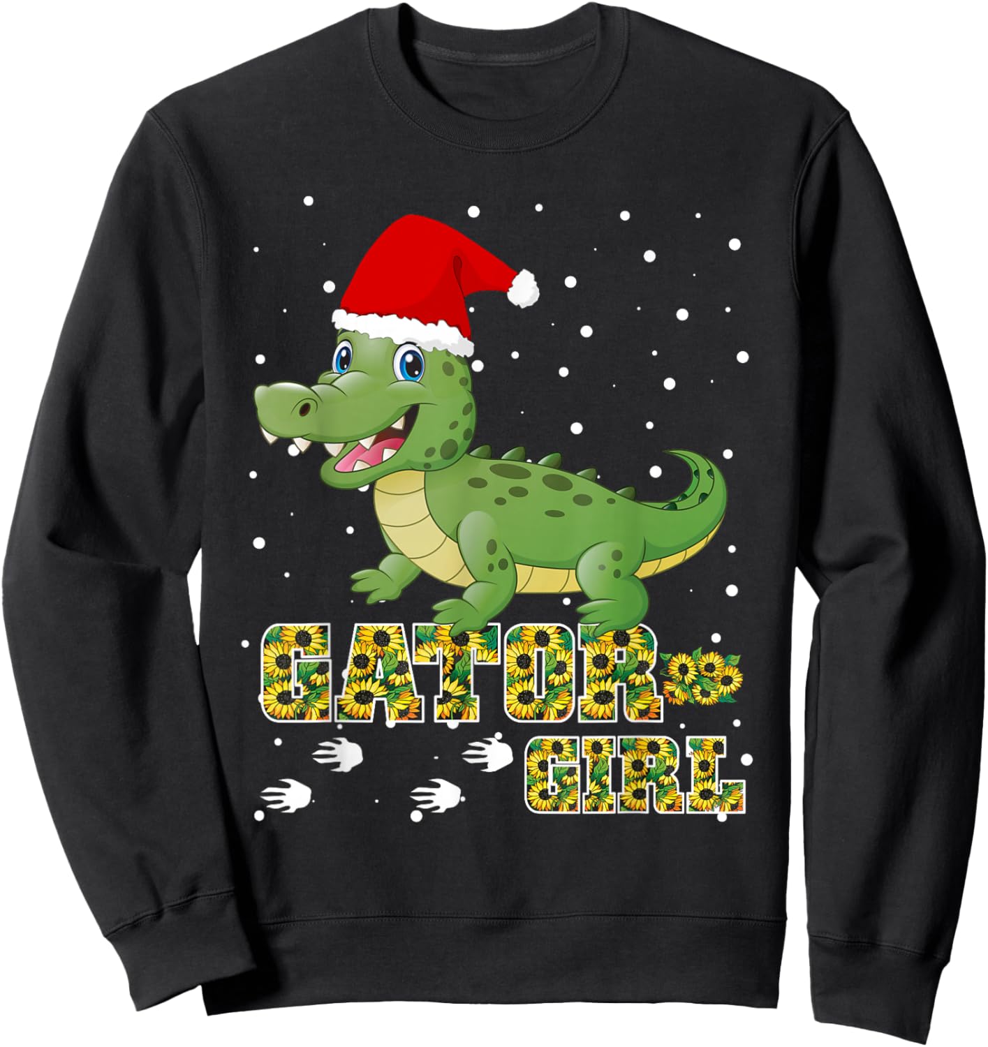 Christmas Gator Girl Santa Hat Florida Alligator Crocodile Sweatshirt - Sweatshirt | Black