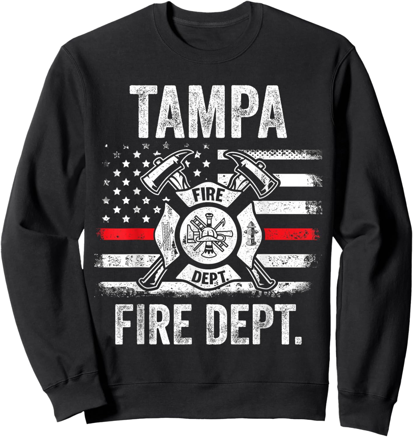Tampa Florida Fire Department Thin Red Line Fireman Sweatshirt - Sweatshirt | Black