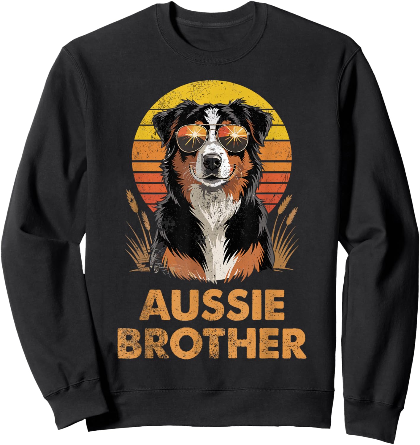 Retro Australian Shepherd Brother Funny Vintage Dog Owner Sweatshirt - Sweatshirt | Black