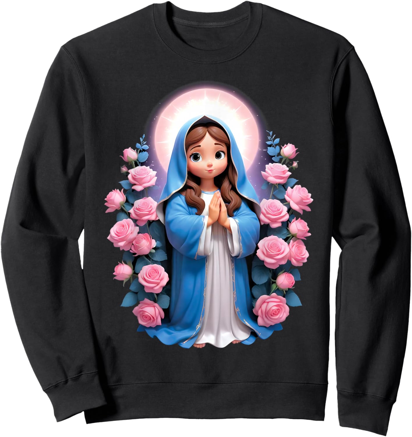 Blessed Mother Mary Mother of Jesus Roses Our Lady Catholic Sweatshirt - Sweatshirt | Black
