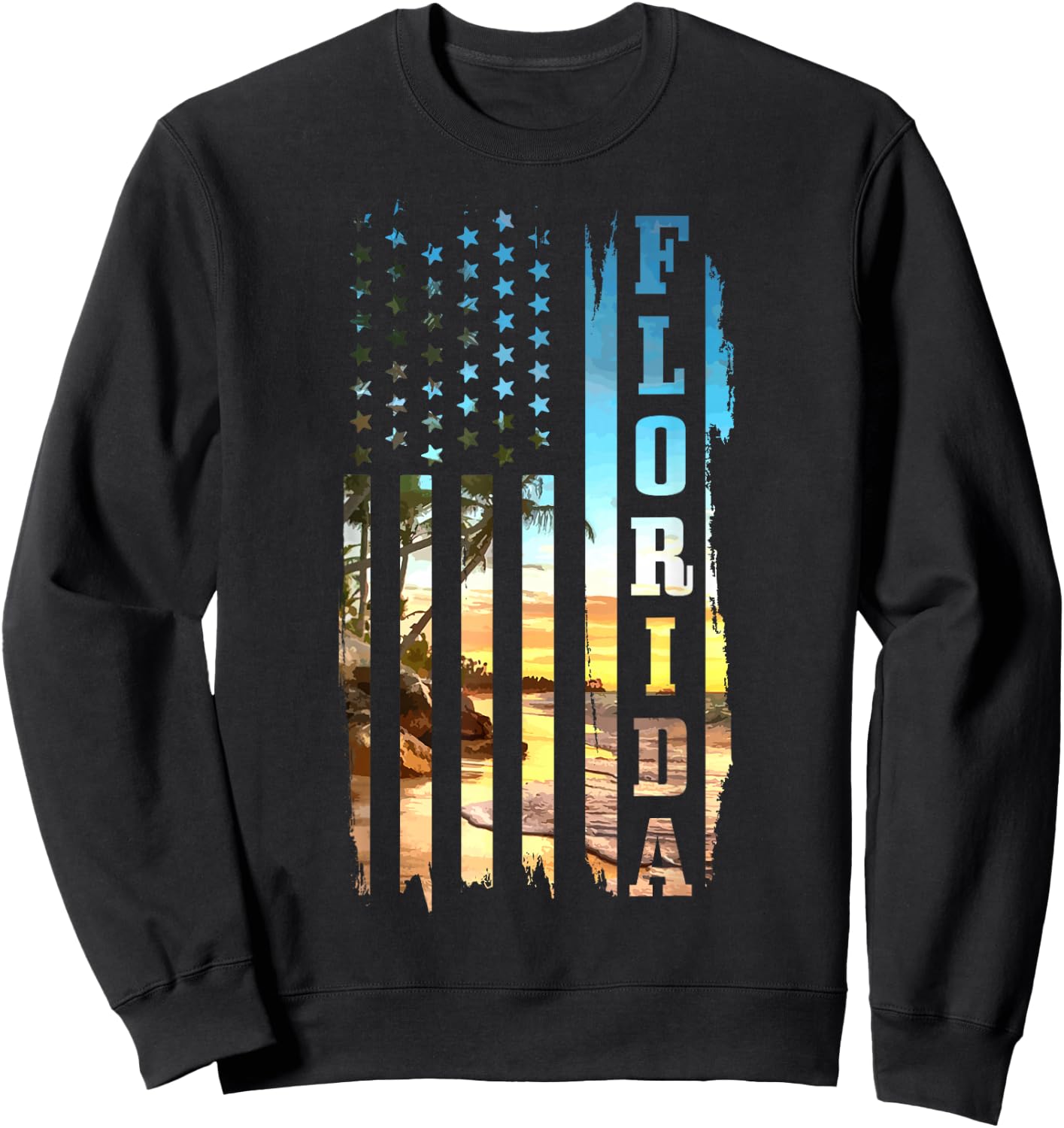 Florida American Flag Pride Beach Surfer Sweatshirt - Sweatshirt | Black