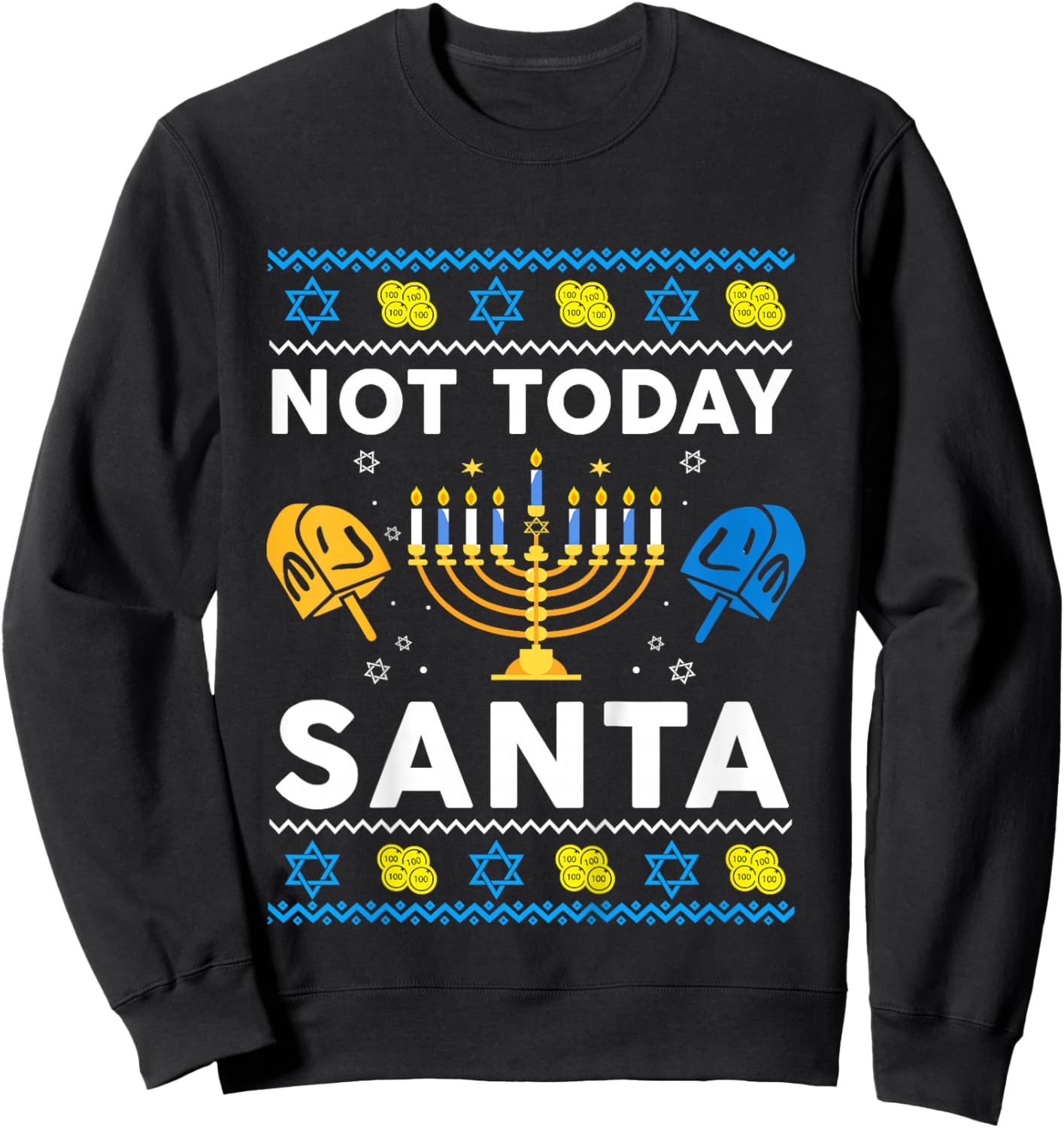 Ugly Hanukkah Sweater Not Today Santa Funny Boy Girl Toddler Sweatshirt - Sweatshirt | Black
